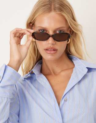 Mango - Schmale, ovale Sonnenbrille in Schildpatt-Optik-Braun