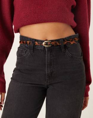 Mango - Schmaler Gürtel mit Leopardenmuster-Brown