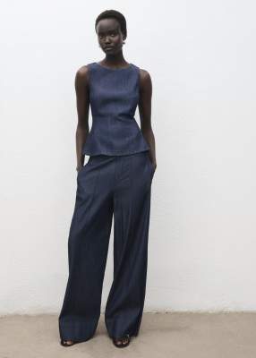 Mango - Schößchenoberteil aus Denim in Indigoblau, Kombiteil