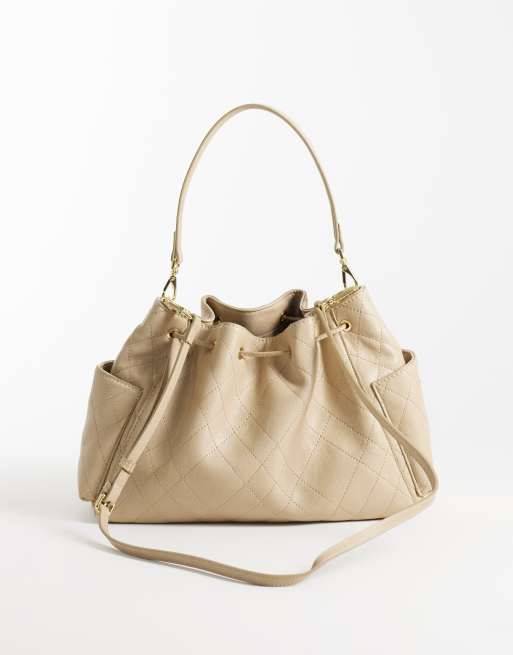 Mango schoudertas van imitatieleer met gewatteerd patroon in beige, 4 van 4