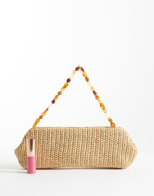 Mango - Schoudertas van raffia met hengsel met kralen in beige, 2 van 4