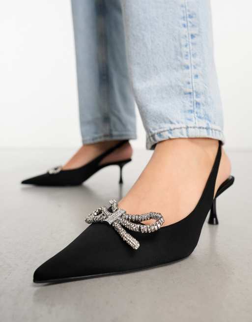 Mango – Schuhe in Schwarz mit Fersenriemen, Kitten-Heel-Absatz und paillettenbesetztem Schleifendetail, 3 von 4