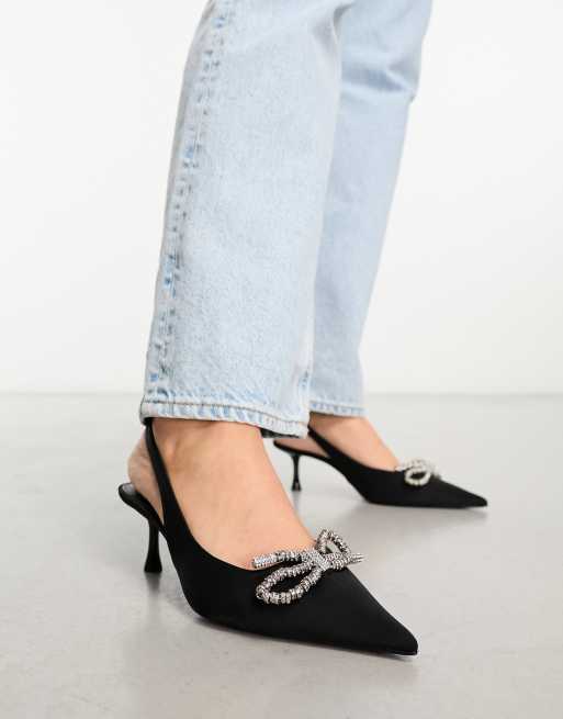 Mango – Schuhe in Schwarz mit Fersenriemen, Kitten-Heel-Absatz und paillettenbesetztem Schleifendetail, 4 von 4