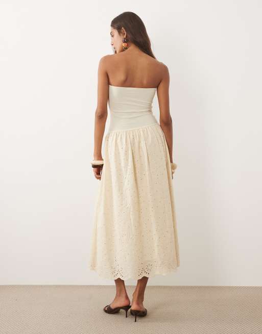 Mango – Schulterfreies Maxikleid aus 100% Baumwolle in Pastellgelb, 4 von 4