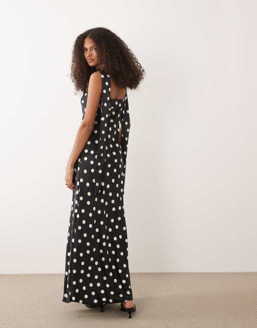 Mango – Schulterfreies Maxikleid aus Satin mit Polka Dots und Schaldetail, 4 von 4