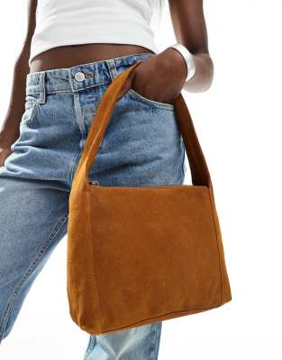 Mango - Schultertasche aus Wildleder in Braun-Brown