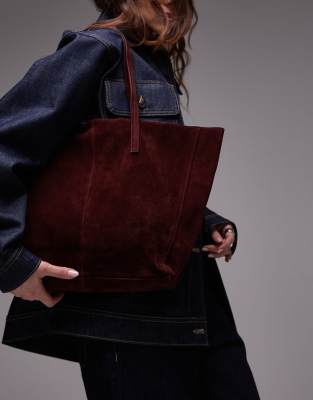 Mango - Schultertasche aus Wildleder in Burgunderrot