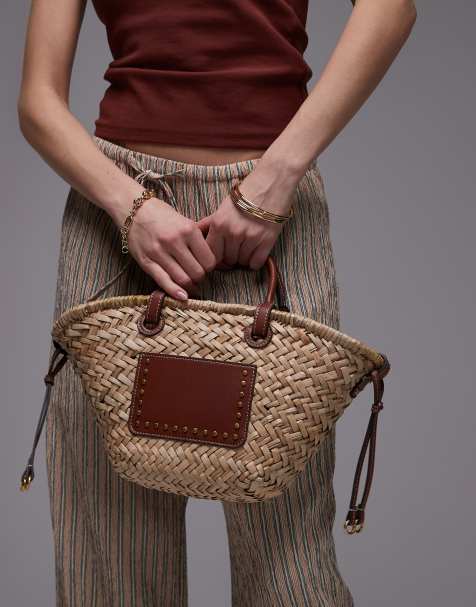 Mango – Schultertasche in Hellbraun mit strukturiertem Webmuster - view 1