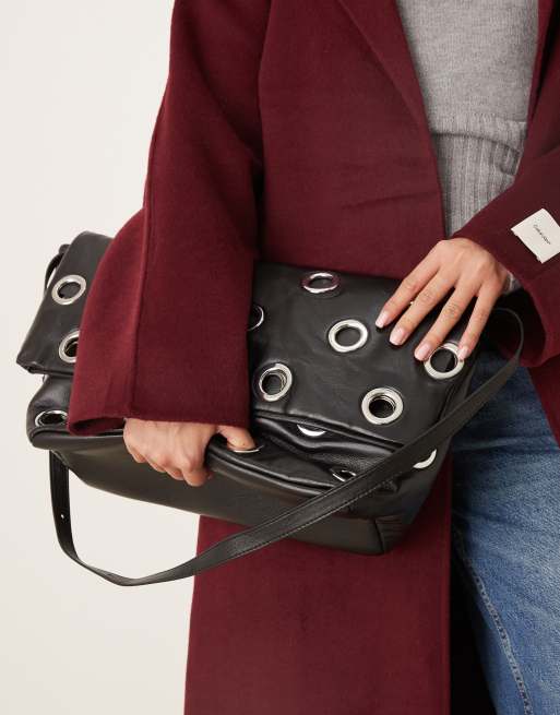 Mango – Schultertasche in Schwarz mit Ösendetail, 2 von 4