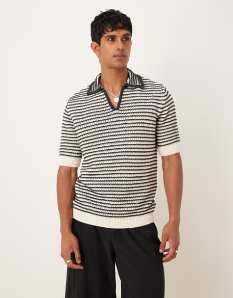 Mango – Schwarz-weiß gestreiftes Polohemd aus Strickstoff - view 1