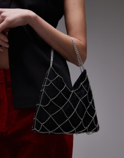 Strass Mango Ledertasche Mit Kette MANGO Umhängetasche Damen Weiß