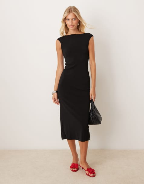 Mango scoop neck backless midi dress in black - view 1