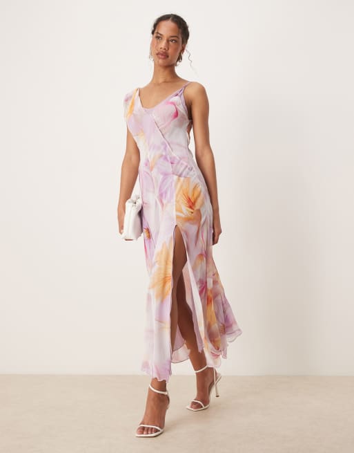 Mango scoop neck maxi slip dress in blurred floral print