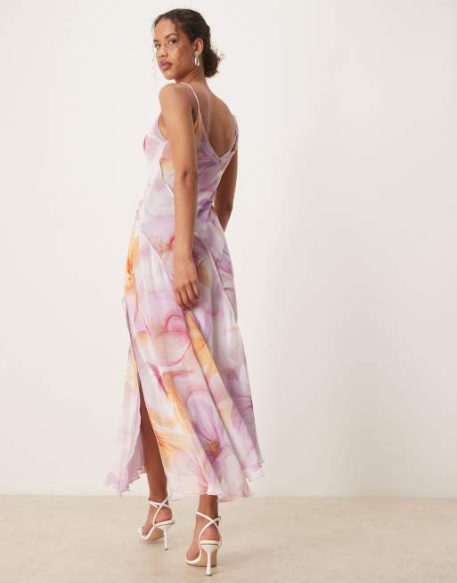 Mango scoop neck maxi slip dress in blurred floral print