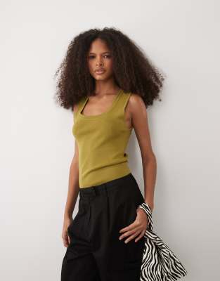 Mango scoop neck rib knit sleeveless top in green