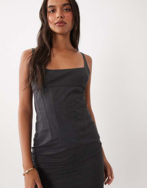 Mango scoop neck sculpted midi dress in charcoal , 2 of 4