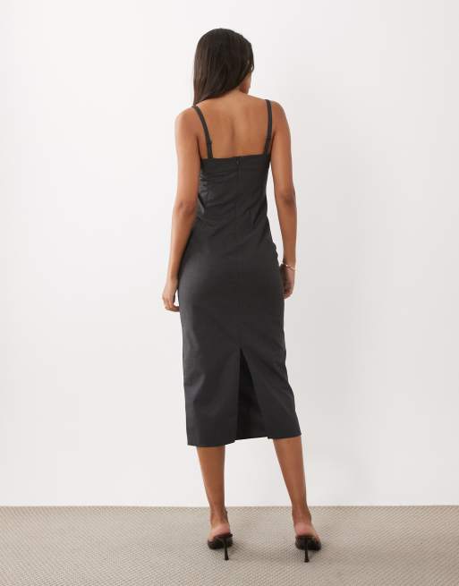 Mango scoop neck sculpted midi dress in charcoal , 4 of 4