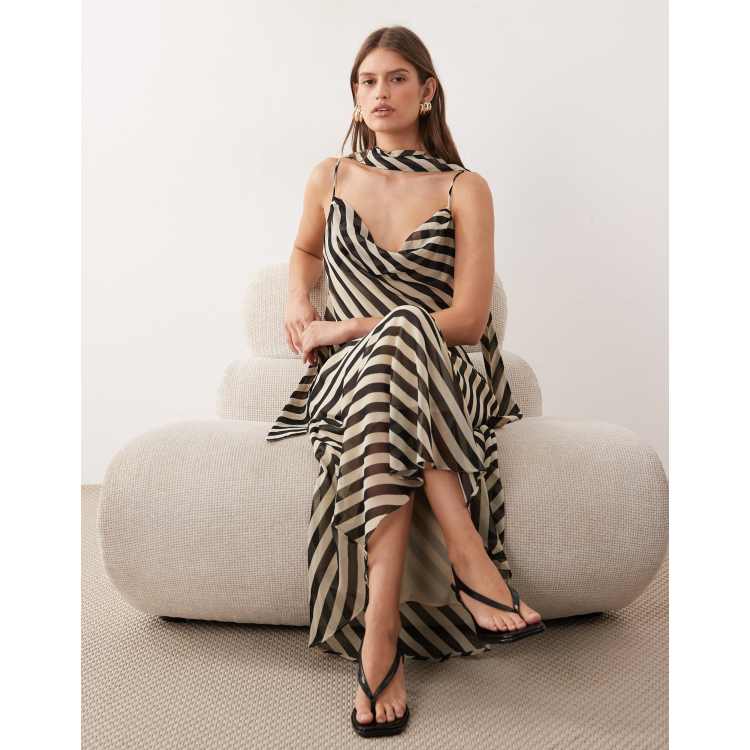 beige and black striped dress Petal and Pup Women's Henry Striped Midi Dress main image 1