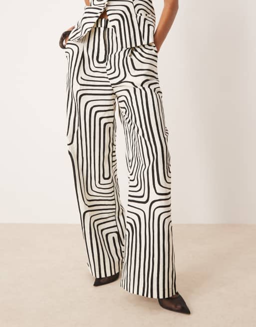 Mango scribble print linen mix wide leg pants in white - part of a set, 3 of 5