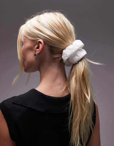 Mango - Scrunchie met geborduurde bloemen in wit - view 1