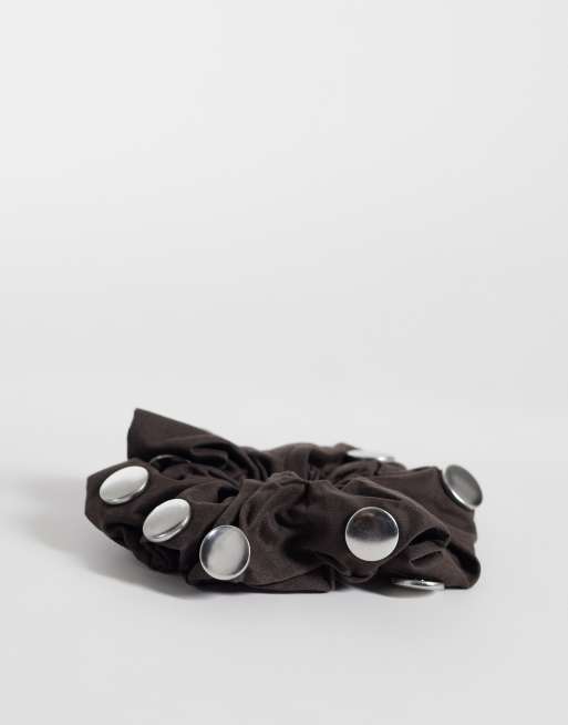Mango - Scrunchie van 100% katoen met studs in bruin, 2 van 3