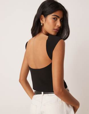 Mango Mango sculpt backless tee with cap sleeve in black
