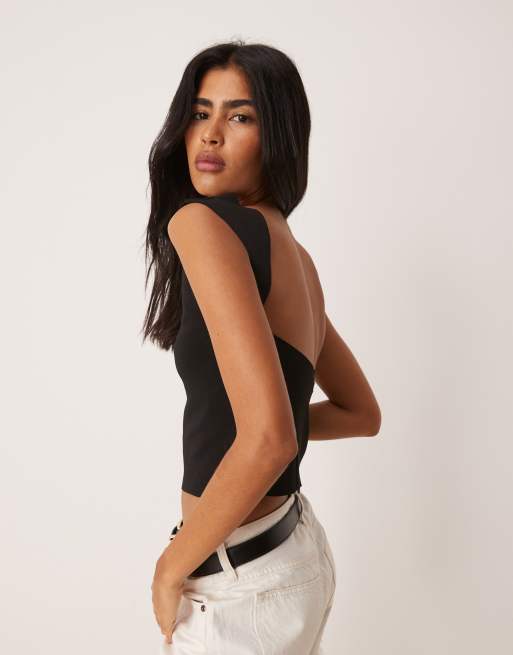 Mango sculpt backless tee with cap sleeve in black 