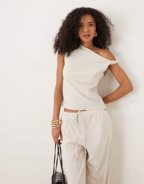 Mango sculpt twist shoulder vest top co-ord in ivory - view 1