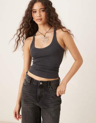 Mango Sculpt V Neck Cami Top In Gray