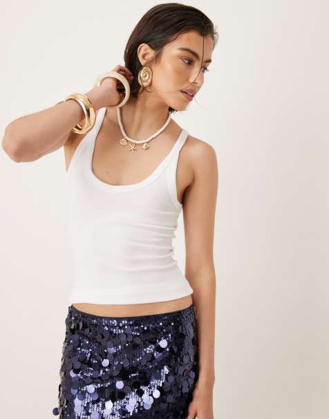 Mango sculpt V-neck cami top in white - view 1