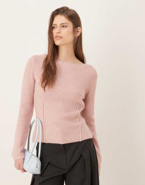 Mango seam detail lightweight knitted top in pale pink - view 1