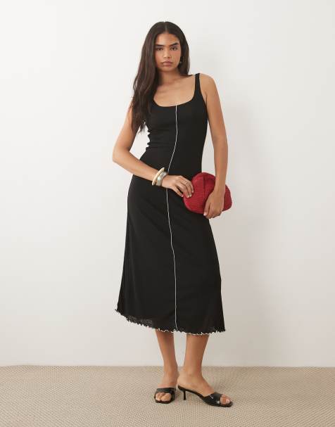 Mango seam detail scoop neck maxi dress in black - view 1