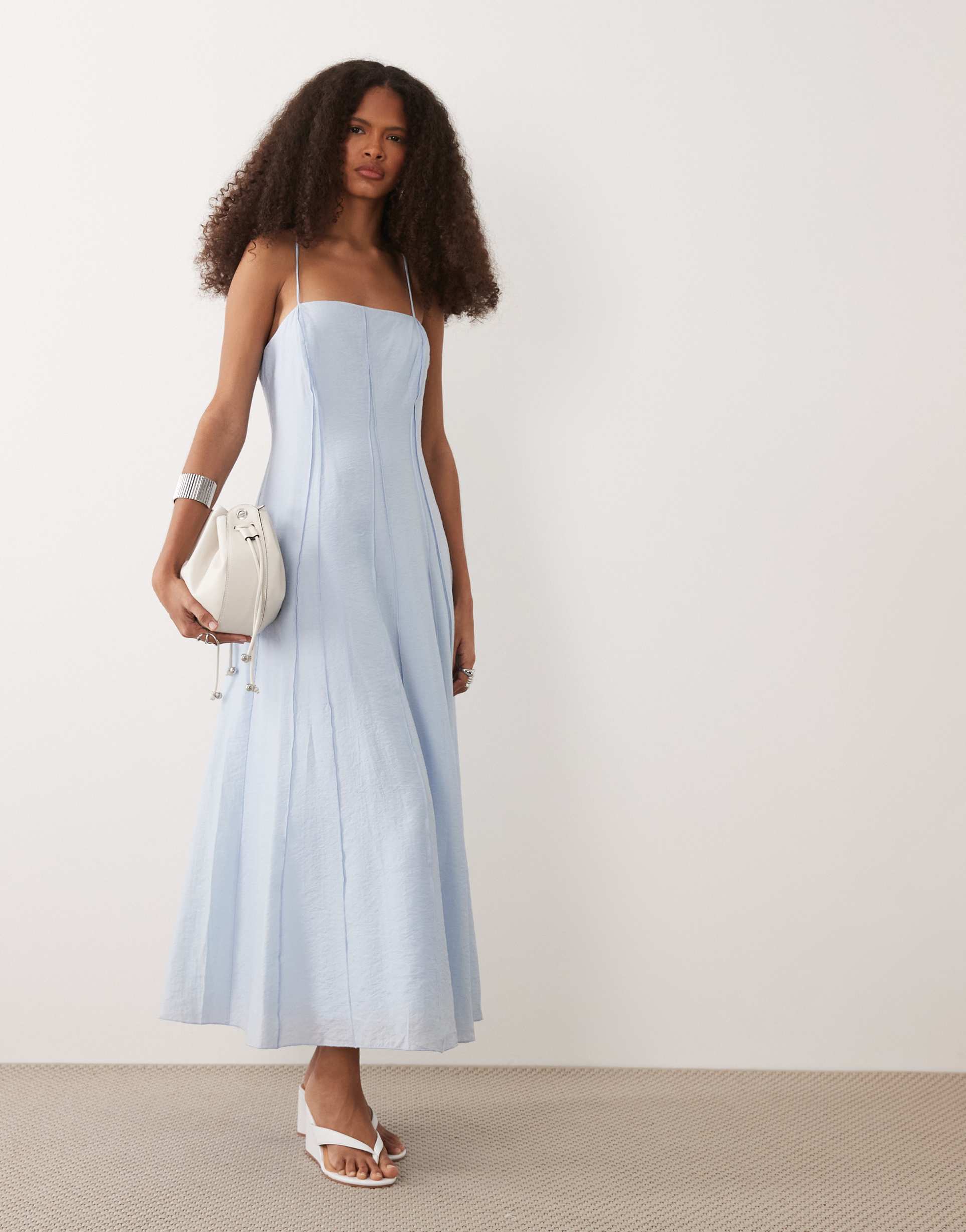 mango seam detail square neck maxi dress in pastel blue