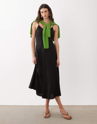 Mango Seam Detail Strappy Maxi Dress In Black