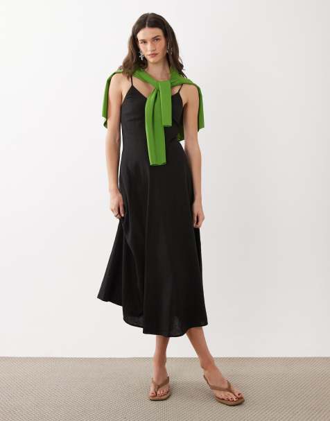 Mango seam detail strappy maxi dress in black - view 1