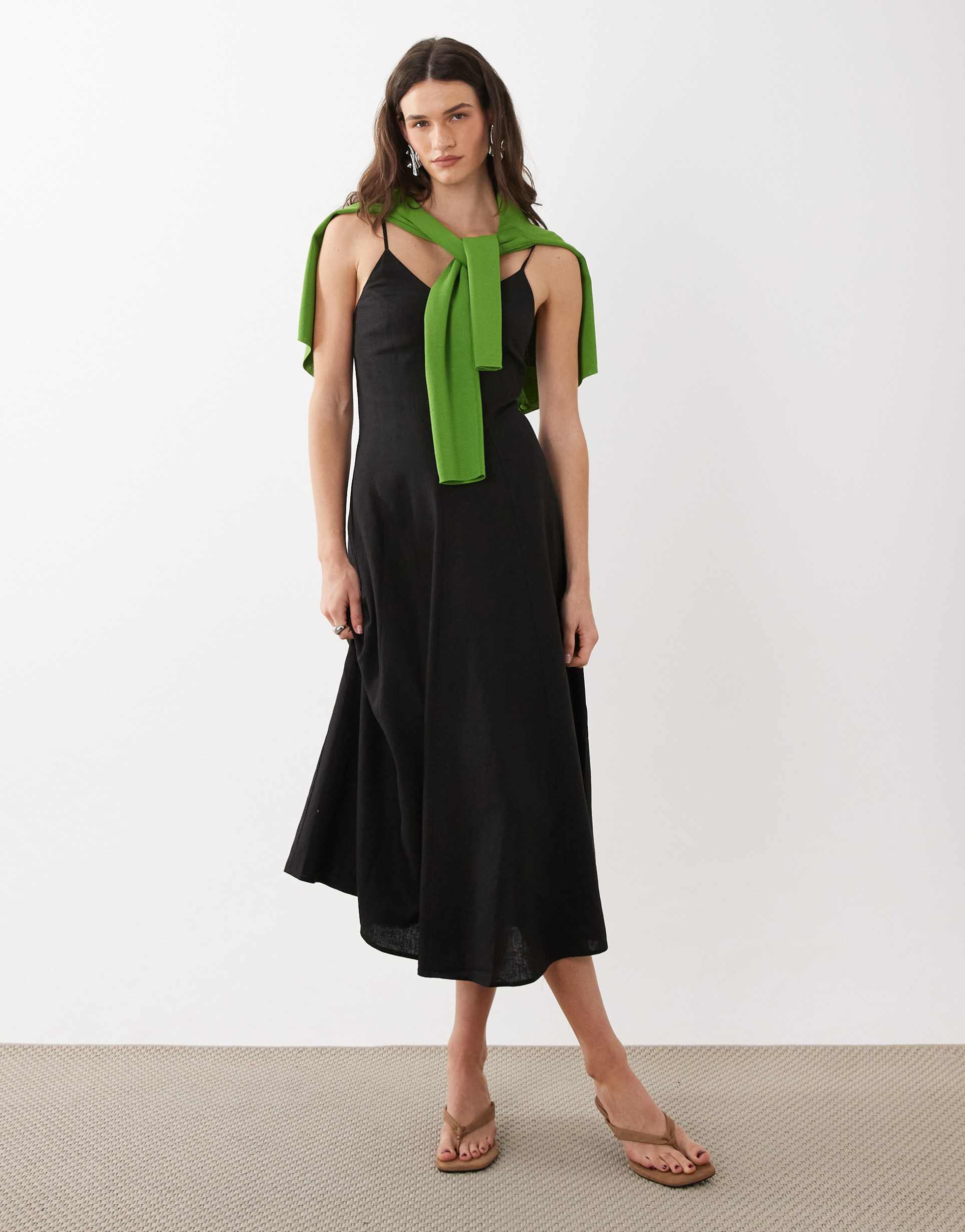 mango seam detail strappy maxi dress in black