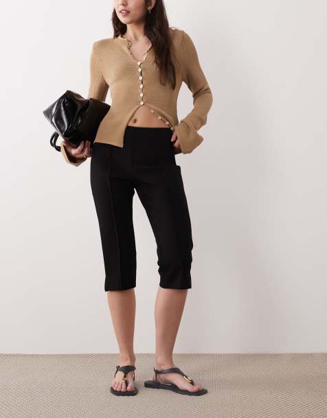 Mango seam front capri pants in black - view 1