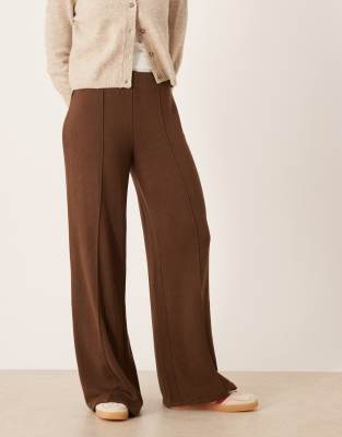 Mango Seam Front Knit Pants In Brown