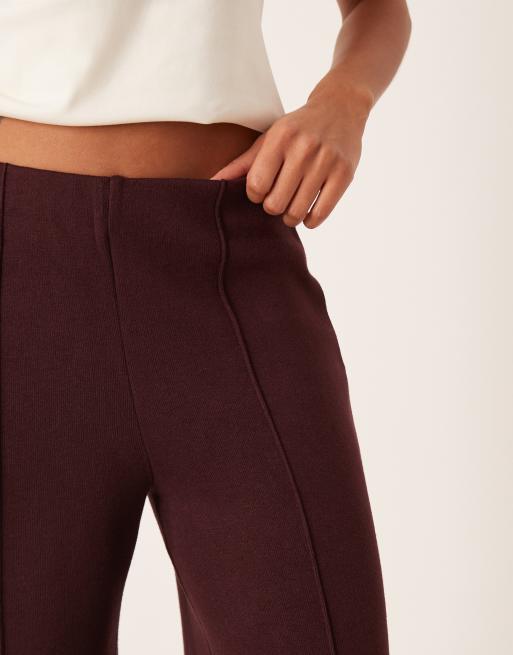 Mango seam front knitted trouser in burgundy, 3 of 5