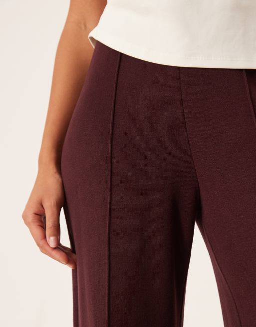 Mango seam front knitted trouser in burgundy, 4 of 5