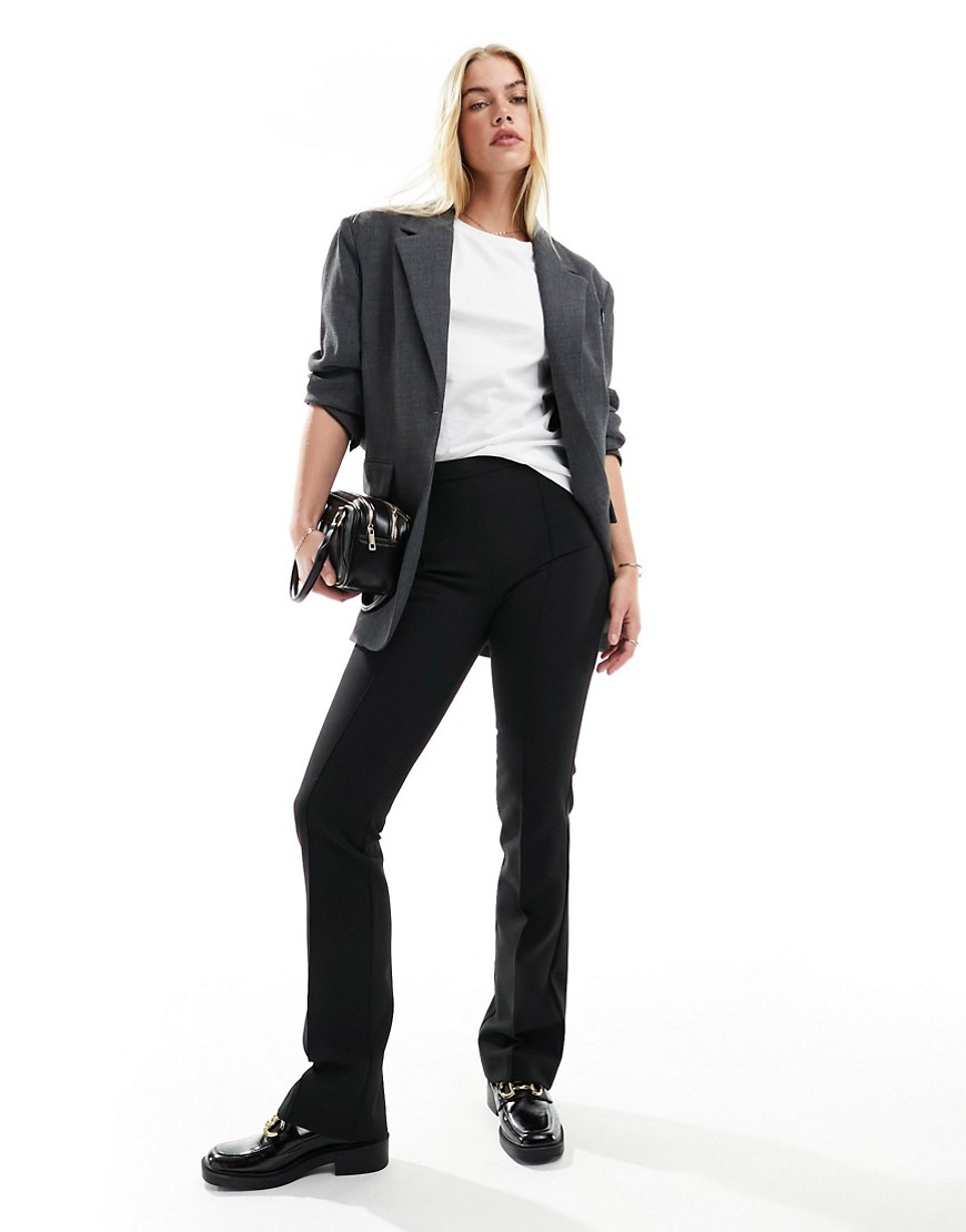 Mango seam front straight leg tailored trousers in black
