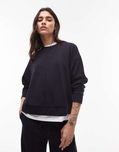 Mango seam front sweatshirt in navy - part of a set - view 1