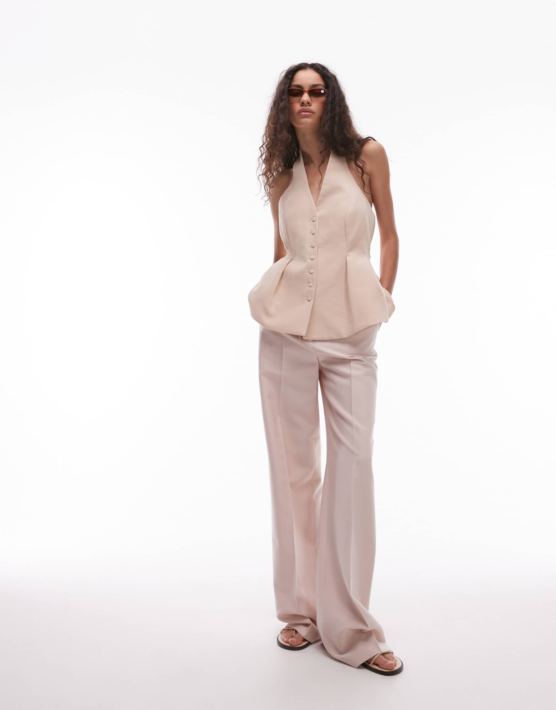 mango seam front wide leg pants in pale pink - part of a set