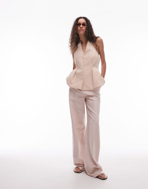 Mango seam front wide leg trouser co-ord in pale pink - view 1
