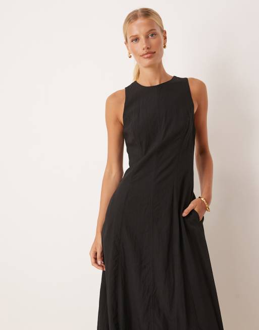 Mango seamed detail soft bubble hem midi dress in black , 2 of 4