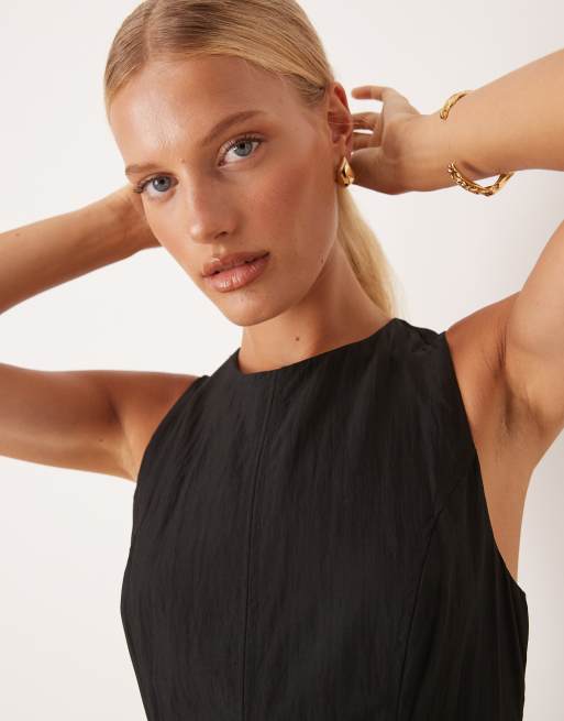 Mango seamed detail soft bubble hem midi dress in black , 3 of 4