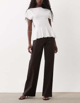 Mango Seamed Front Straight Leg Pants In Brown