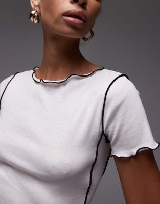 Shop Mango Seamed Lettuce Edge T-shirt In White