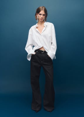 Mango Seattle 100% Cotton Kickflare Jean With Contrast Stitch In Blue