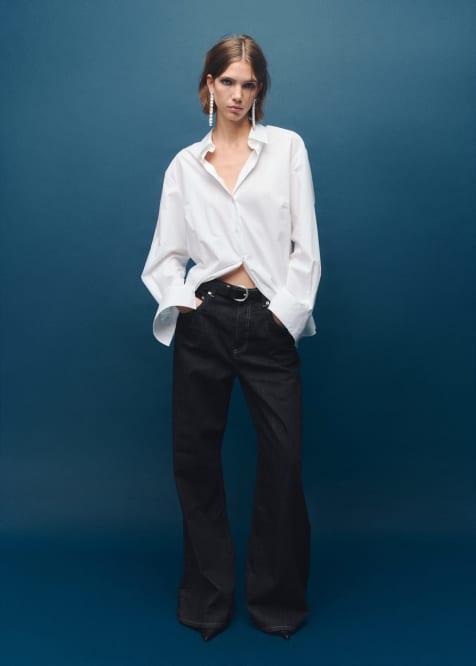 Mango - Seattle - Kickflare jeans van 100% katoen met contrasterend stiksel in indigo - view 1